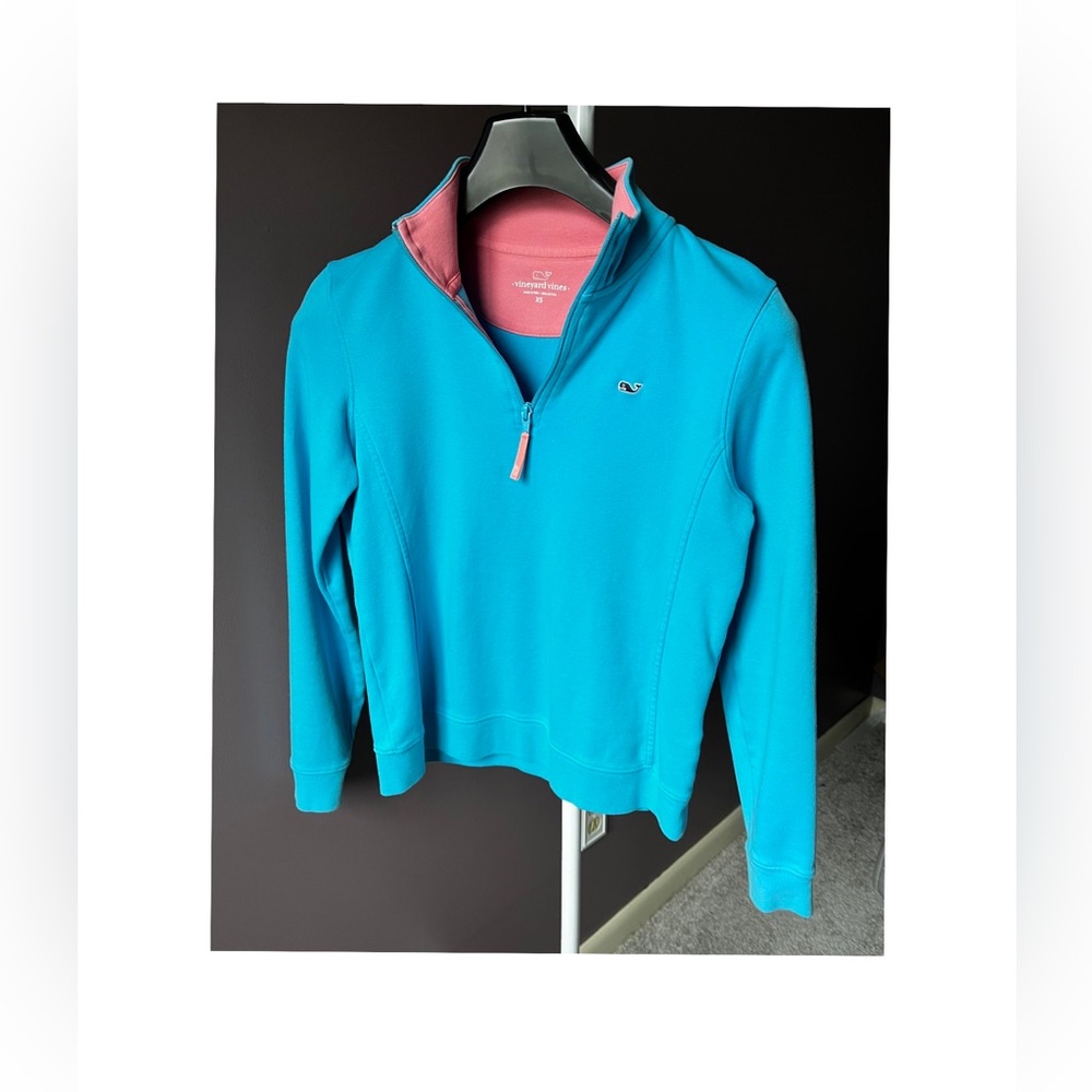 Vineyard Vines Women's Jersey 1/4 zip pullover sweater Pink Blue XS Never Worn